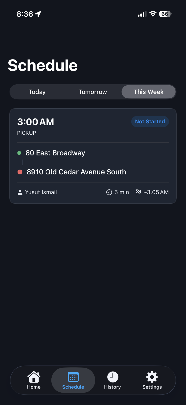 Driver week schedule