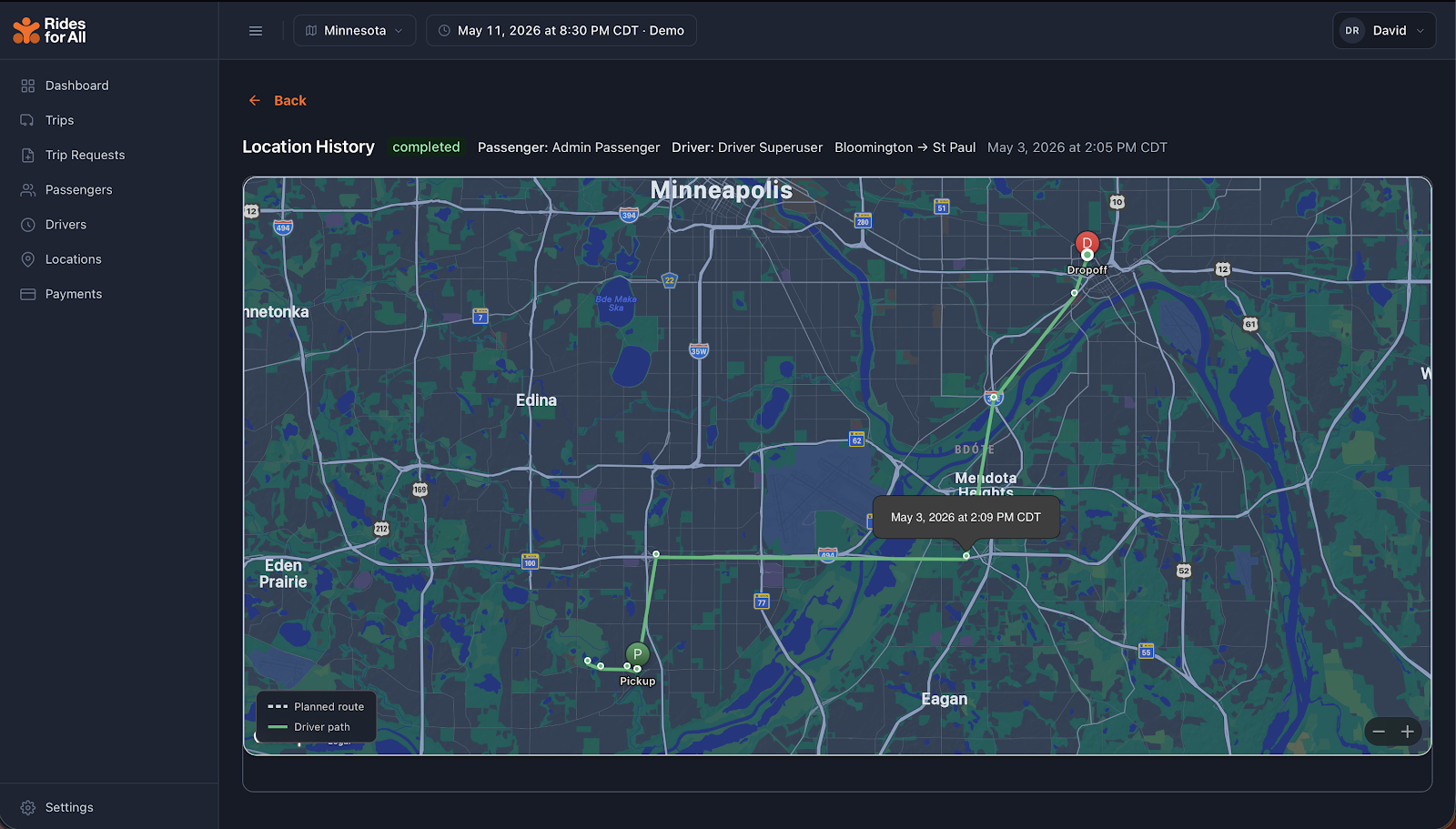 Single trip history view